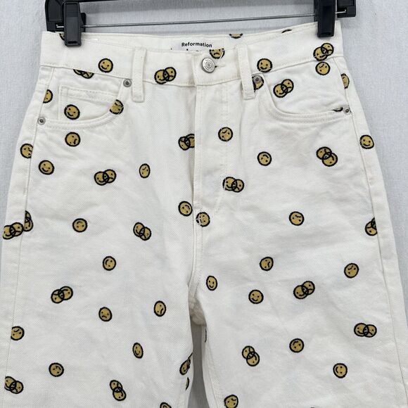 Reformation Jeans 26 High Rise Straight Mixed Emotions White Embroidered *Spot - Picture 3 of 13